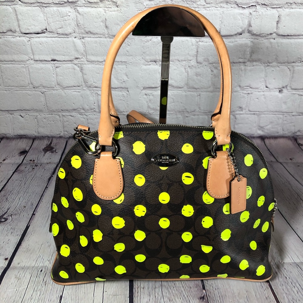 Coach Neon Dot Cora Canvas Dome Zip Satchel